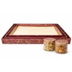 Premium Maroon Floral Dry Fruit Tray Set with Glass Storage Jars – Decorative Gift Hamper Box for Festivals & Weddings