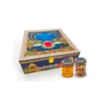 Royal Blue Mughal Art Dry Fruit & Honey Gift Box with 2 Glass Jars – Premium Decorative Wedding & Diwali Festive Hamper